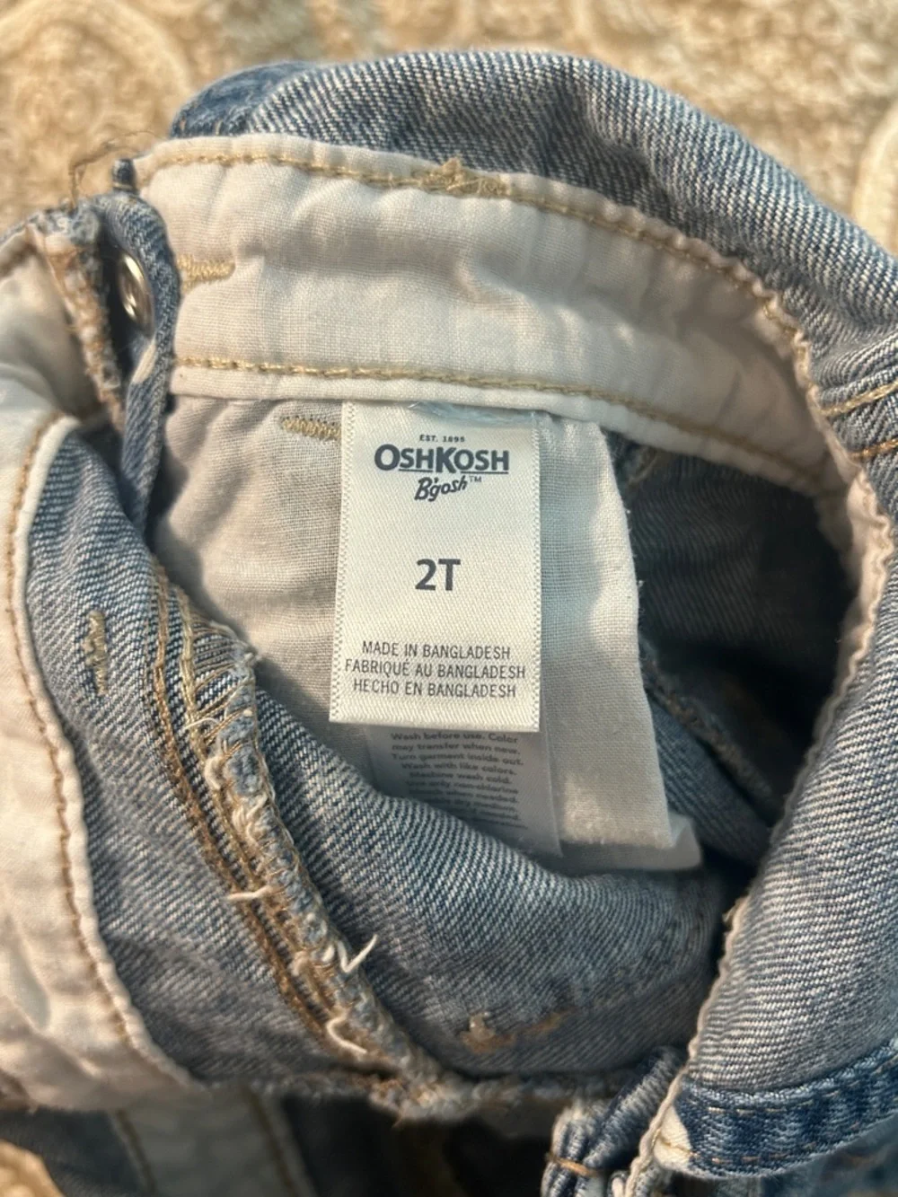 OshKosh B'gosh White Polka Dot Denim Overalls, Size 2T